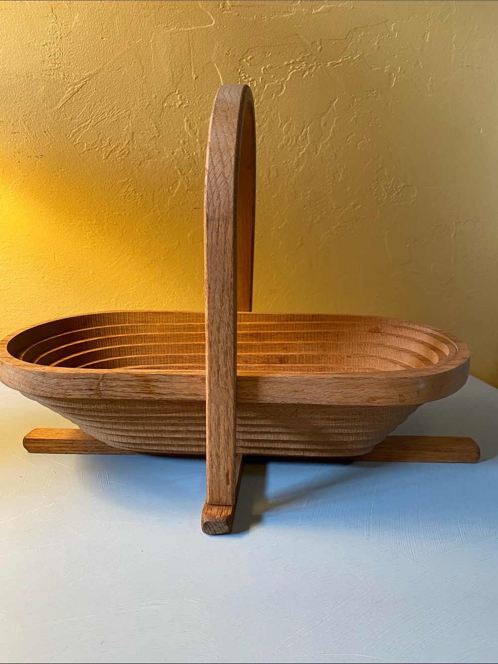 Vintage Handmade Oak Collapsible Basket